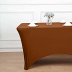 Stretch Spandex 6ft Rectangle Tablecloth Cinnamon Brown - Durable Form - Fitting Table Cover - Bell Racket Store