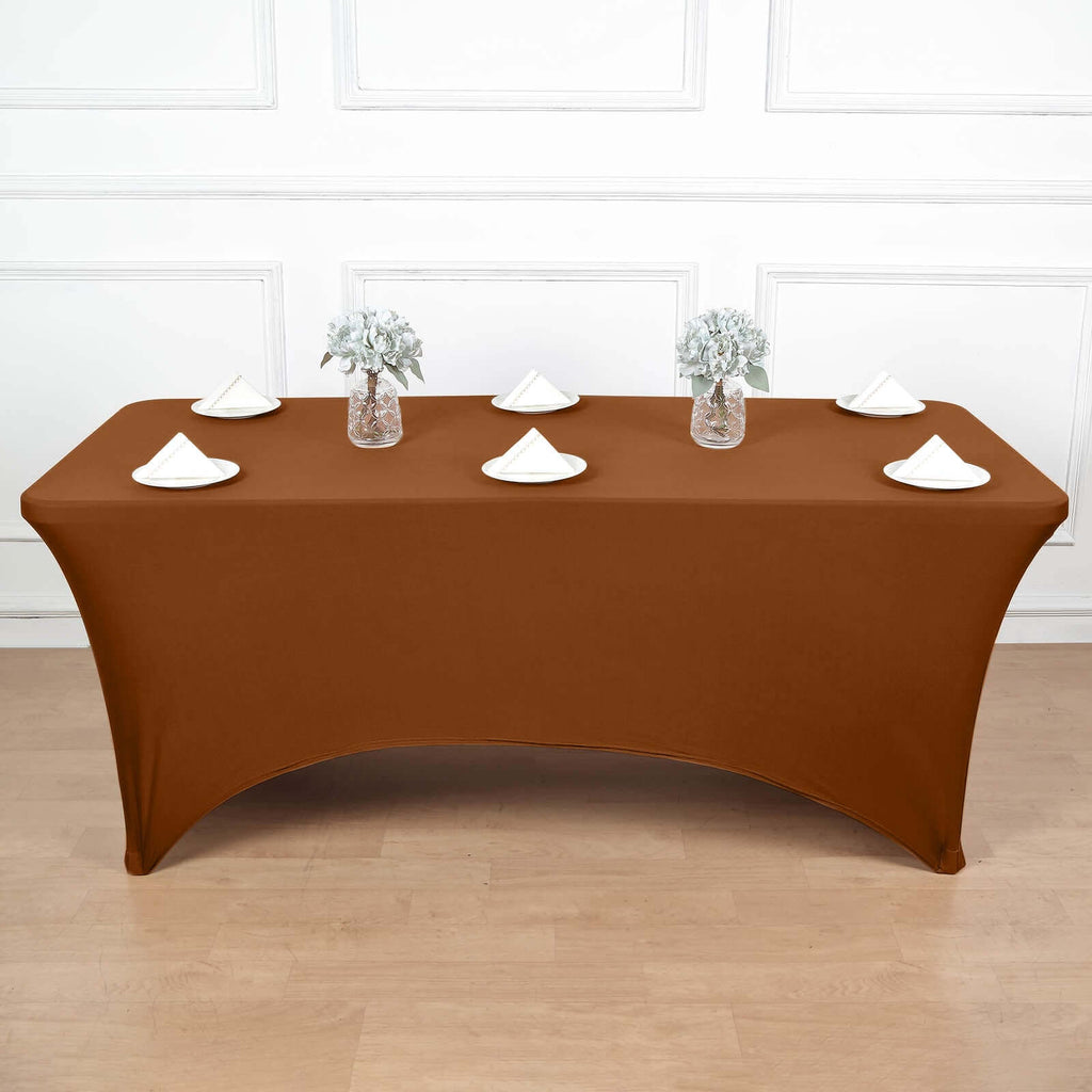 Stretch Spandex 6ft Rectangle Tablecloth Cinnamon Brown - Durable Form - Fitting Table Cover - Bell Racket Store