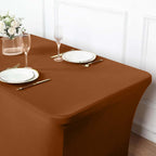 Stretch Spandex 6ft Rectangle Tablecloth Cinnamon Brown - Durable Form - Fitting Table Cover - Bell Racket Store