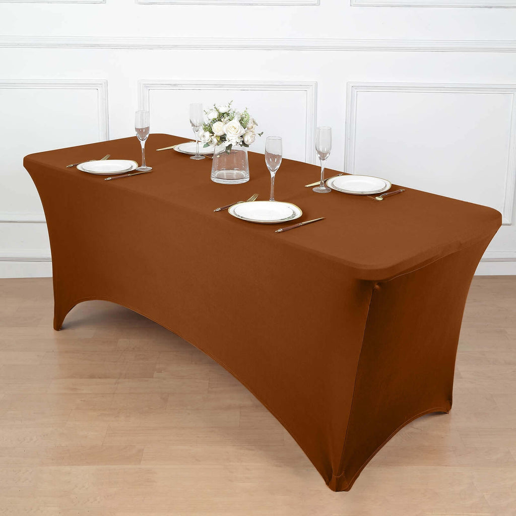 Stretch Spandex 6ft Rectangle Tablecloth Cinnamon Brown - Durable Form - Fitting Table Cover - Bell Racket Store