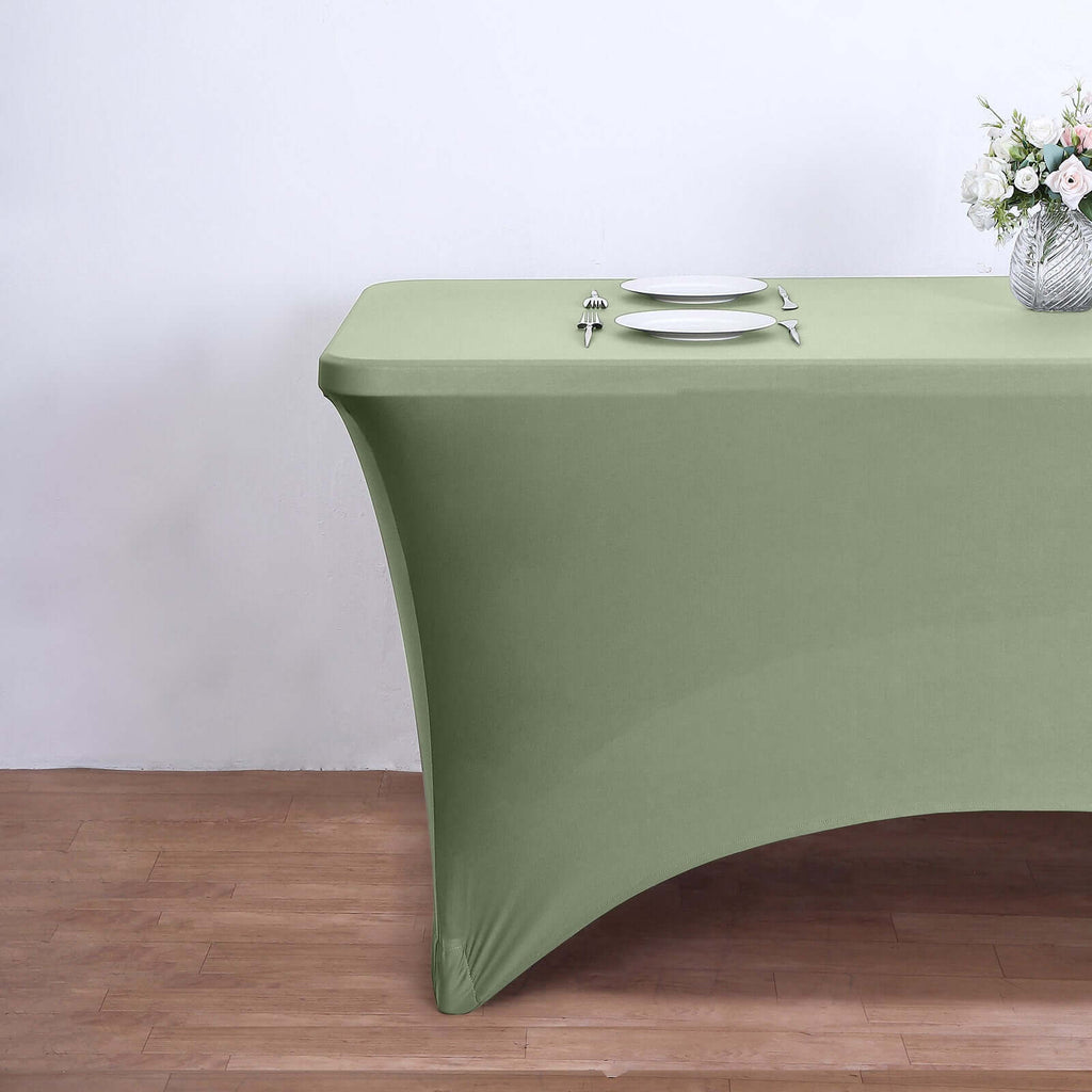 Stretch Spandex 6ft Rectangle Tablecloth Dusty Sage Green - Durable Form - Fitting Table Cover - Bell Racket Store