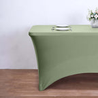 Stretch Spandex 6ft Rectangle Tablecloth Dusty Sage Green - Durable Form - Fitting Table Cover - Bell Racket Store