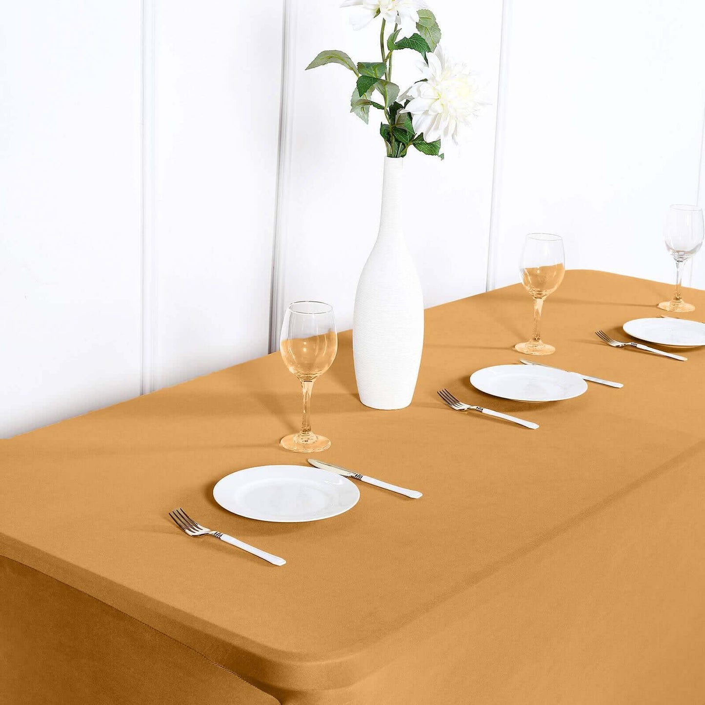 Stretch Spandex 6ft Rectangle Tablecloth Gold - Durable Form - Fitting Table Cover for Events & Presentations - NestOCart
