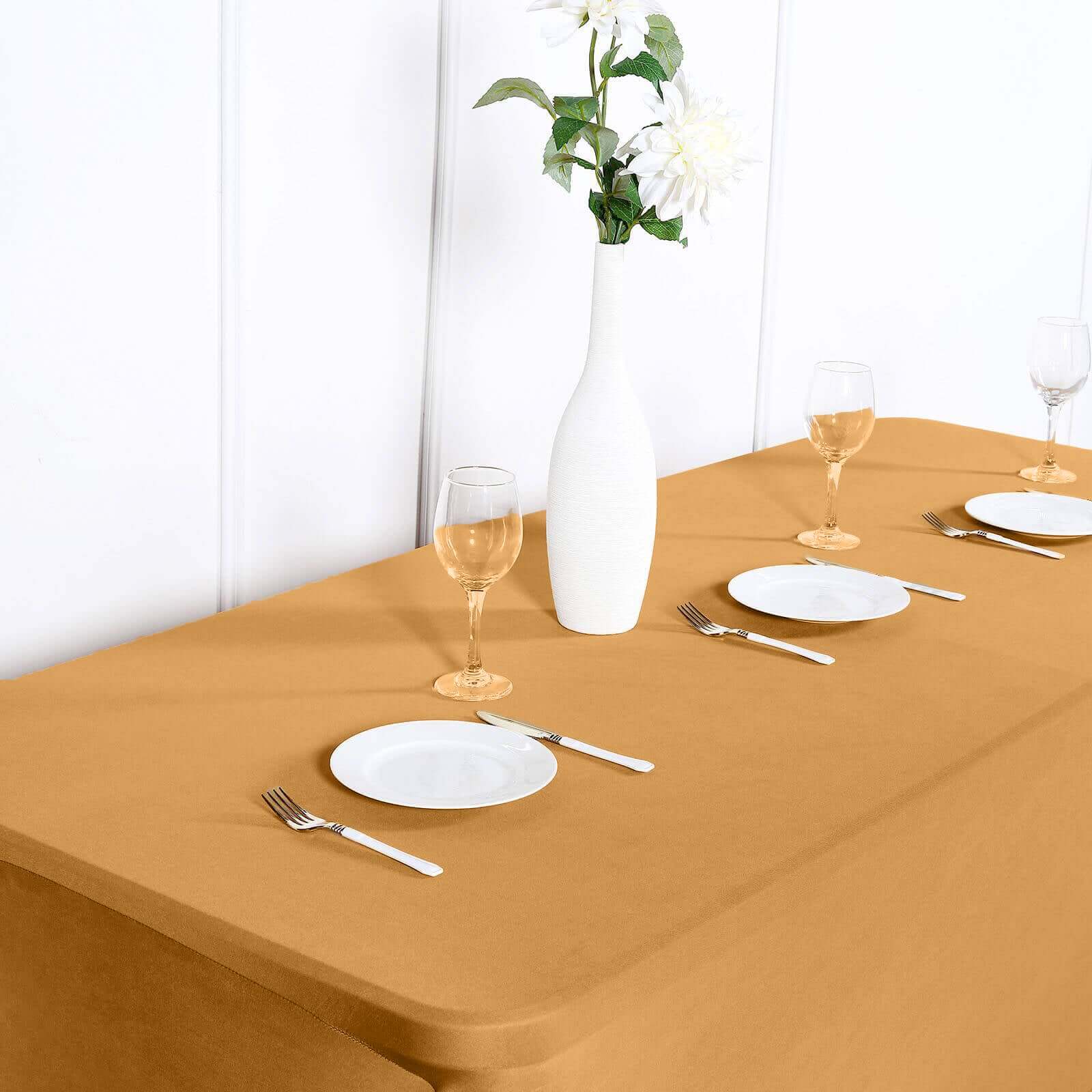 Stretch Spandex 6ft Rectangle Tablecloth Gold - Durable Form - Fitting Table Cover for Events & Presentations - NestOCart