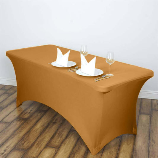 Stretch Spandex 6ft Rectangle Tablecloth Gold - Durable Form - Fitting Table Cover for Events & Presentations - NestOCart