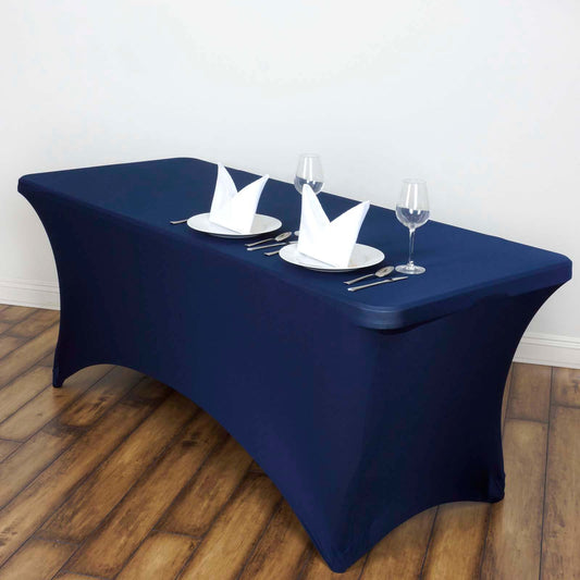 Stretch Spandex 6ft Rectangle Tablecloth Navy Blue - Durable Form - Fitting Table Cover - NestOCart