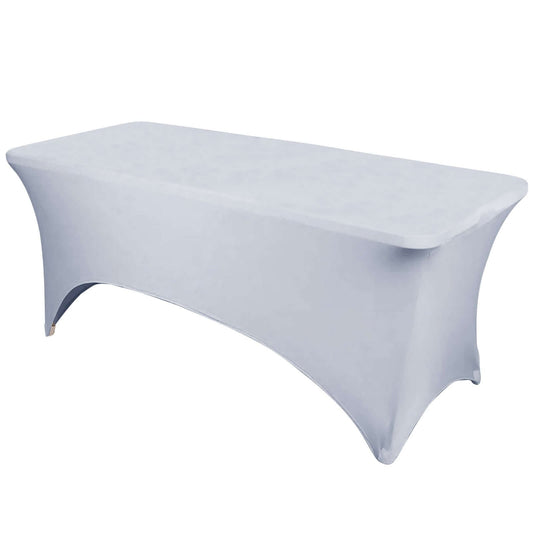 Stretch Spandex 6ft Rectangle Tablecloth Silver - Durable Form - Fitting Table Cover - NestOCart