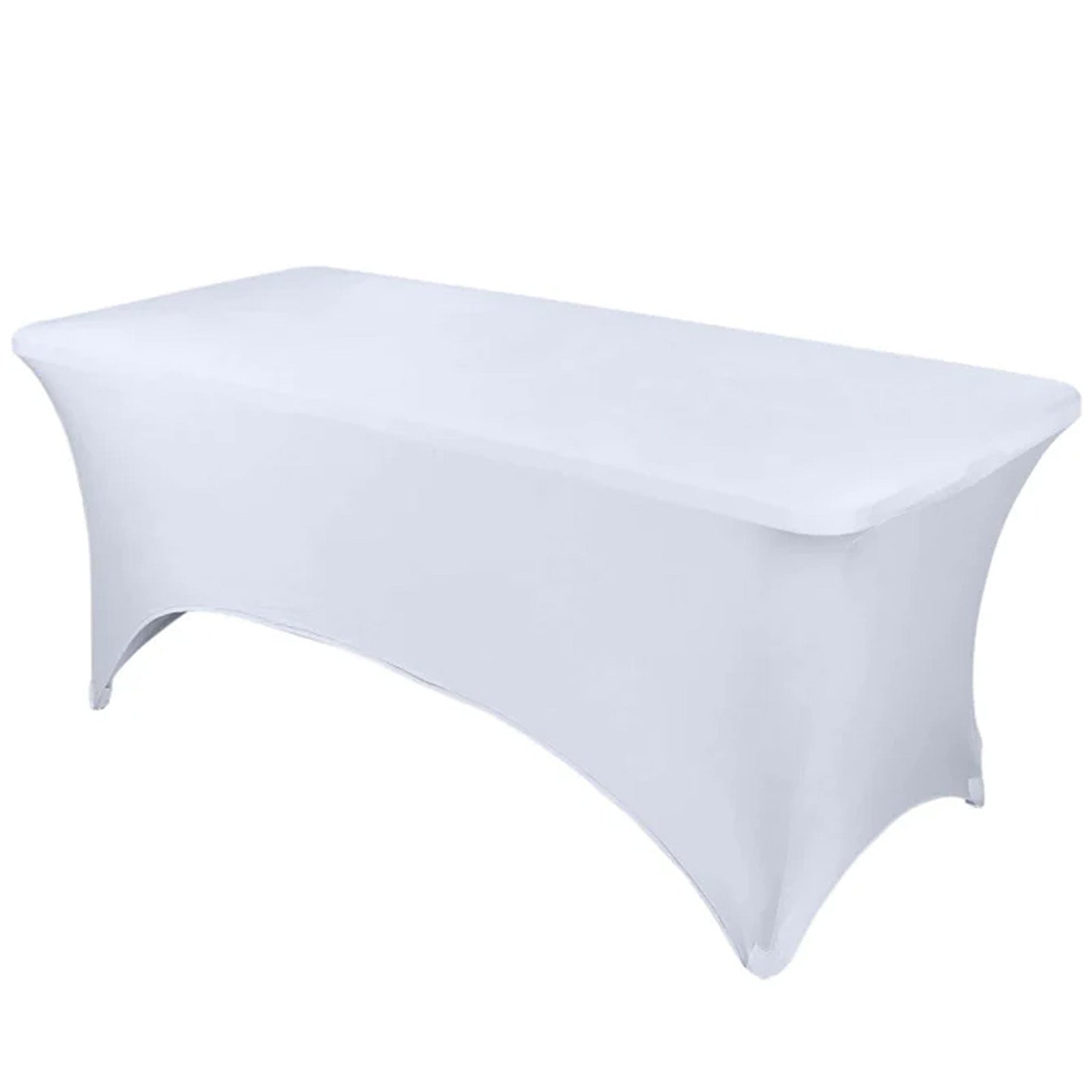 Stretch Spandex 6ft Rectangle Tablecloth White - Durable Form - Fitting Table Cover for Events & Presentations - NestOCart