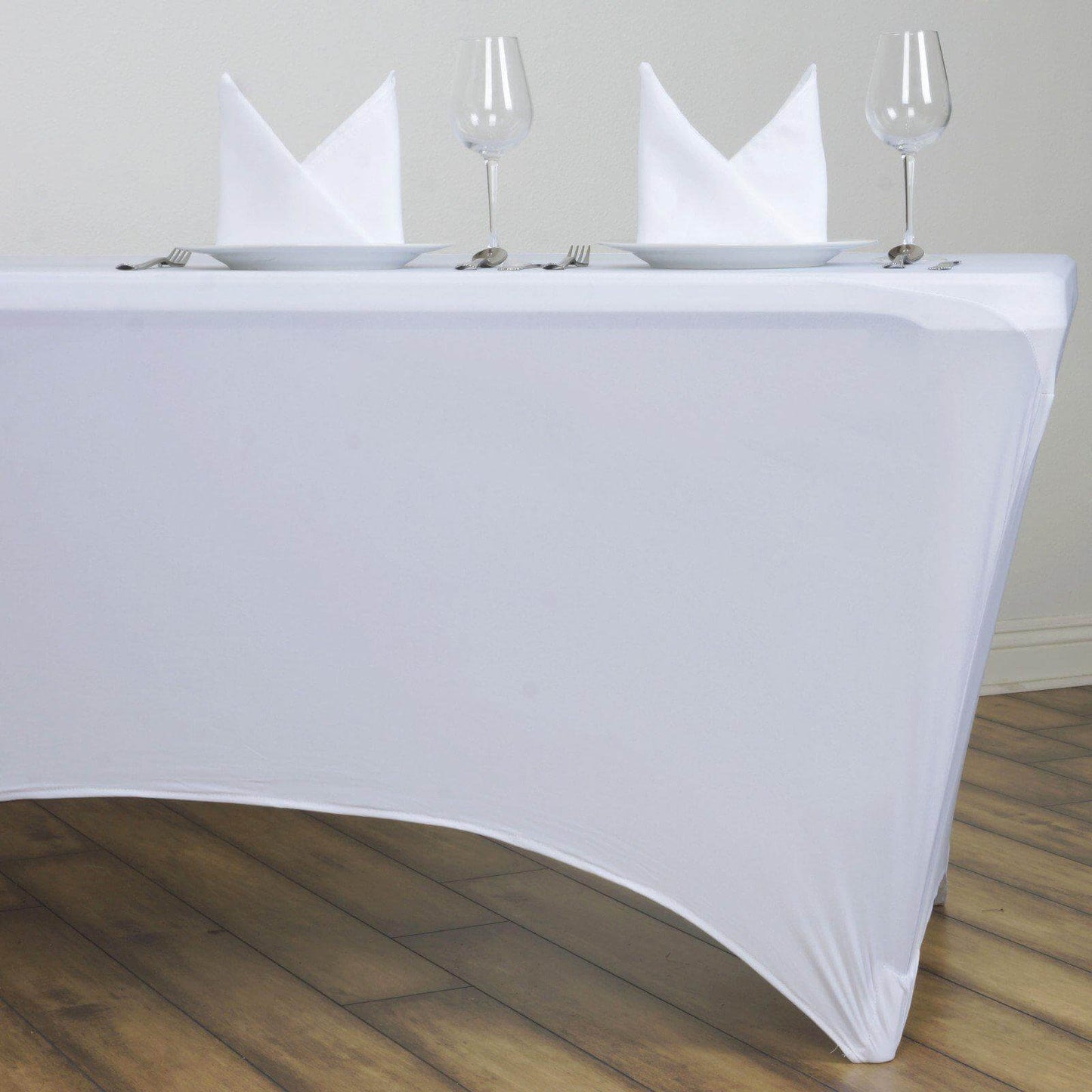 Stretch Spandex 6ft Rectangle Tablecloth White - Durable Form - Fitting Table Cover for Events & Presentations - NestOCart