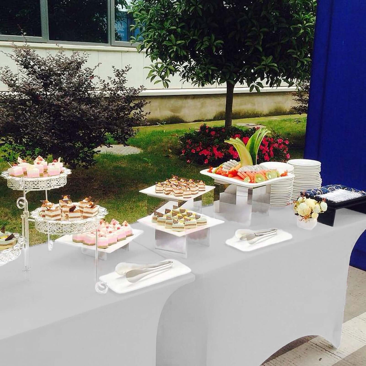 Stretch Spandex 6ft Rectangle Tablecloth White - Durable Form - Fitting Table Cover for Events & Presentations - NestOCart