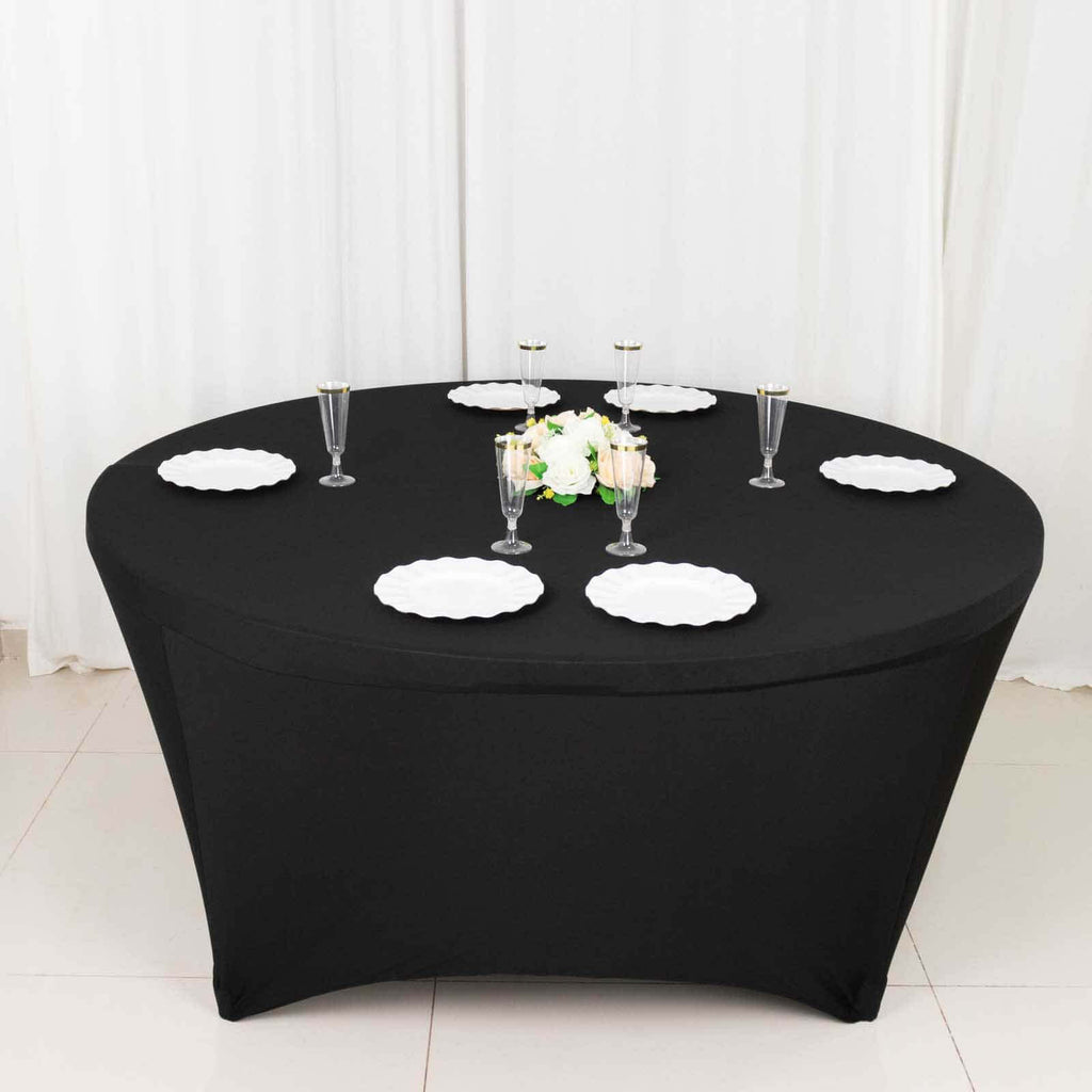 Stretch Spandex 6ft Round Tablecloth Black - Durable Form - Fitting Table Cover - Bell Racket Store