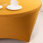 Stretch Spandex 6ft Round Tablecloth Gold - Durable Form - Fitting Table Cover for Events & Presentations - Bell Racket Store