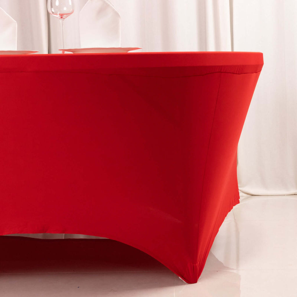Stretch Spandex 6ft Round Tablecloth Red - Durable Form - Fitting Table Cover - Bell Racket Store