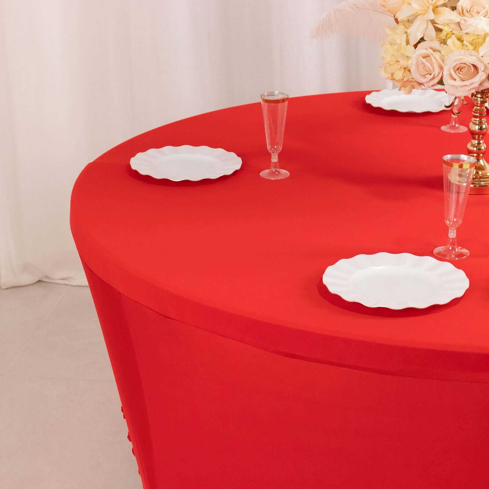 Stretch Spandex 6ft Round Tablecloth Red - Durable Form - Fitting Table Cover - Bell Racket Store