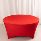 Stretch Spandex 6ft Round Tablecloth Red - Durable Form - Fitting Table Cover - Bell Racket Store