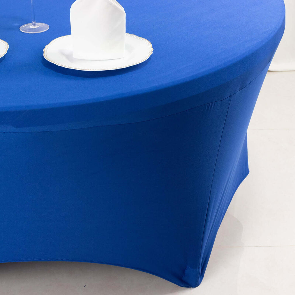 Stretch Spandex 6ft Round Tablecloth Royal Blue - Durable Form - Fitting Table Cover - Bell Racket Store