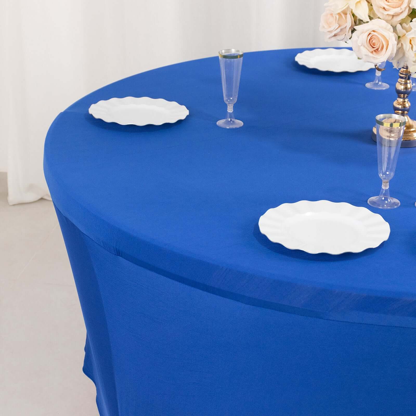Stretch Spandex 6ft Round Tablecloth Royal Blue - Durable Form - Fitting Table Cover - Bell Racket Store
