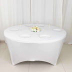 Stretch Spandex 6ft Round Tablecloth White - Durable Form - Fitting Table Cover for Events & Presentations - Bell Racket Store