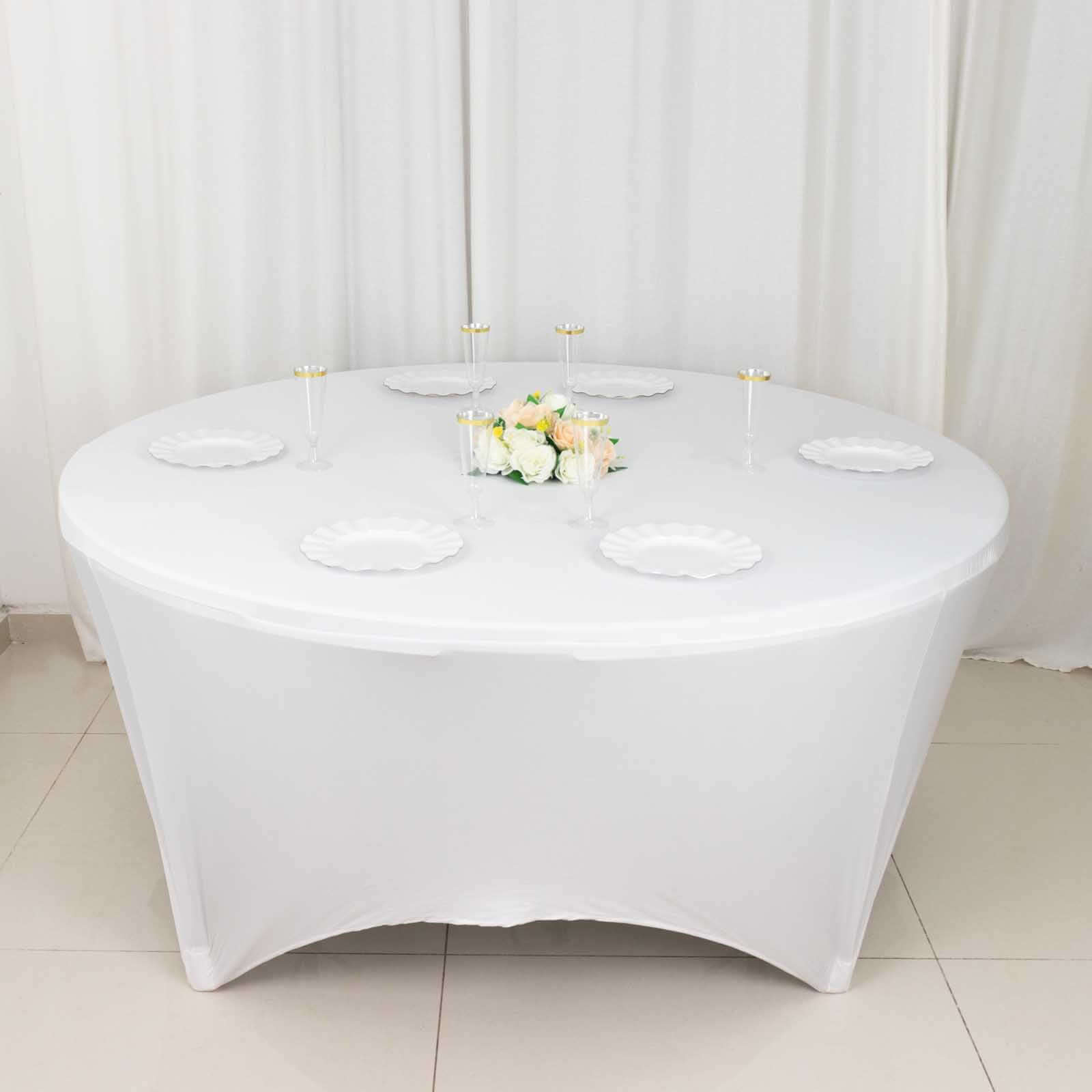 Stretch Spandex 6ft Round Tablecloth White - Durable Form - Fitting Table Cover for Events & Presentations - Bell Racket Store
