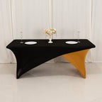 Stretch Spandex 72"x30" Rectangle Table Cover Black/Gold Cross Over Design - Two - Piece Fitted Tablecloth with Elastic Foot Pockets - Bell Racket Store
