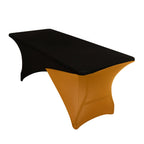 Stretch Spandex 72"x30" Rectangle Table Cover Black/Gold Cross Over Design - Two - Piece Fitted Tablecloth with Elastic Foot Pockets - Bell Racket Store