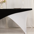 Stretch Spandex 72"x30" Rectangle Table Cover Black/White Cross Over Design - Versatile & Sleek Two - Piece Fitted Tablecloth with Elastic Foot Pockets - Bell Racket Store