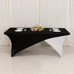 Stretch Spandex 72"x30" Rectangle Table Cover Black/White Cross Over Design - Versatile & Sleek Two - Piece Fitted Tablecloth with Elastic Foot Pockets - Bell Racket Store