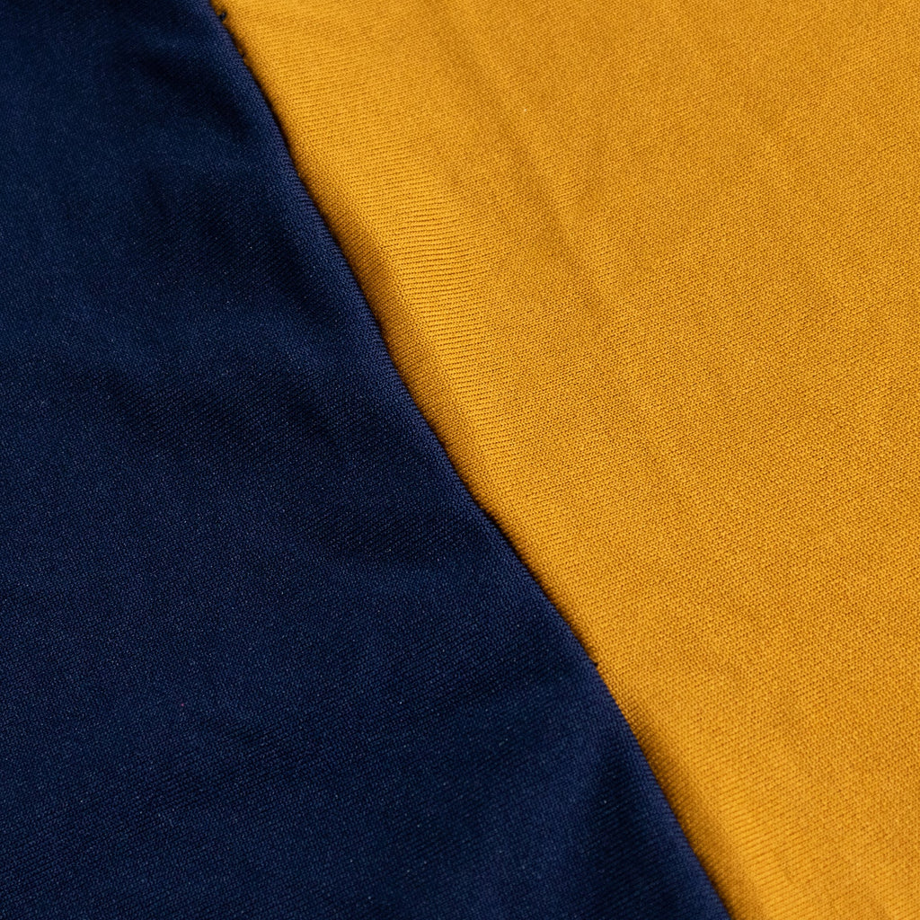 Stretch Spandex 72"x30" Rectangle Table Cover Navy Blue/Gold Cross Over Design - Two - Piece Fitted Tablecloth with Elastic Foot Pockets - Bell Racket Store