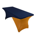 Stretch Spandex 72"x30" Rectangle Table Cover Navy Blue/Gold Cross Over Design - Two - Piece Fitted Tablecloth with Elastic Foot Pockets - Bell Racket Store