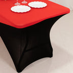 Stretch Spandex 72"x30" Rectangle Table Cover Red/Black Cross Over Design - Two - Piece Fitted Tablecloth with Elastic Foot Pockets - Bell Racket Store