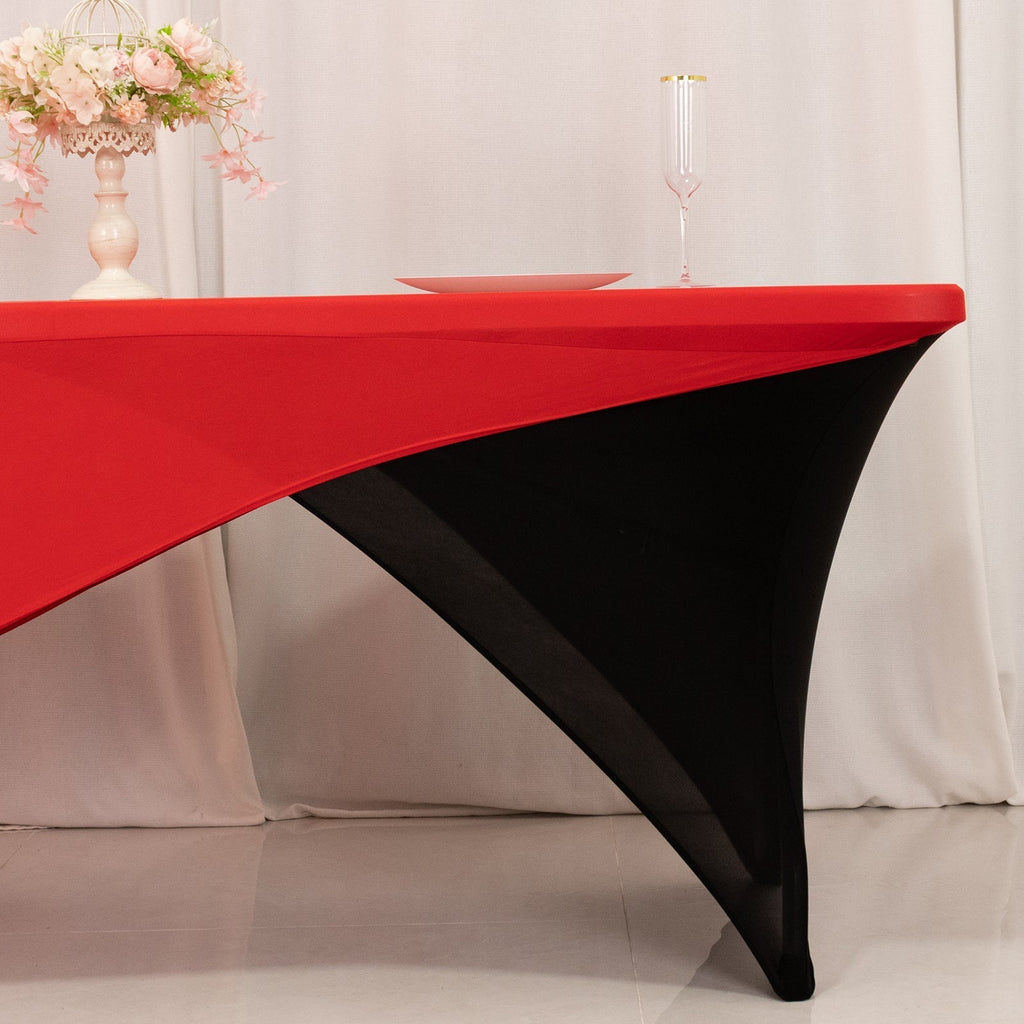 Stretch Spandex 72"x30" Rectangle Table Cover Red/Black Cross Over Design - Two - Piece Fitted Tablecloth with Elastic Foot Pockets - Bell Racket Store