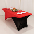 Stretch Spandex 72"x30" Rectangle Table Cover Red/Black Cross Over Design - Two - Piece Fitted Tablecloth with Elastic Foot Pockets - Bell Racket Store
