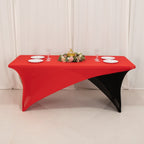 Stretch Spandex 72"x30" Rectangle Table Cover Red/Black Cross Over Design - Two - Piece Fitted Tablecloth with Elastic Foot Pockets - Bell Racket Store