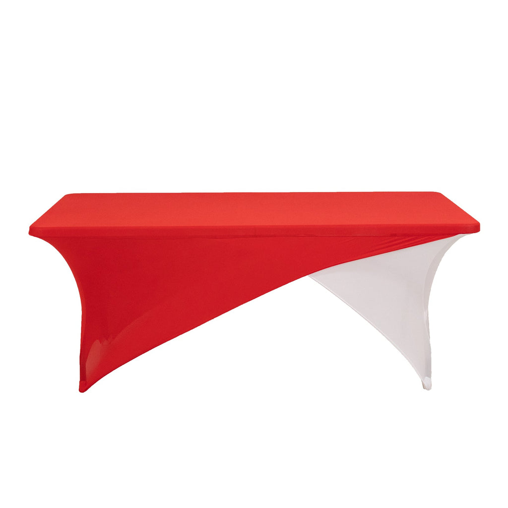 Stretch Spandex 72"x30" Rectangle Table Cover Red/White Cross Over Design - Versatile & Sleek Two - Piece Fitted Tablecloth with Elastic Foot Pockets - Bell Racket Store