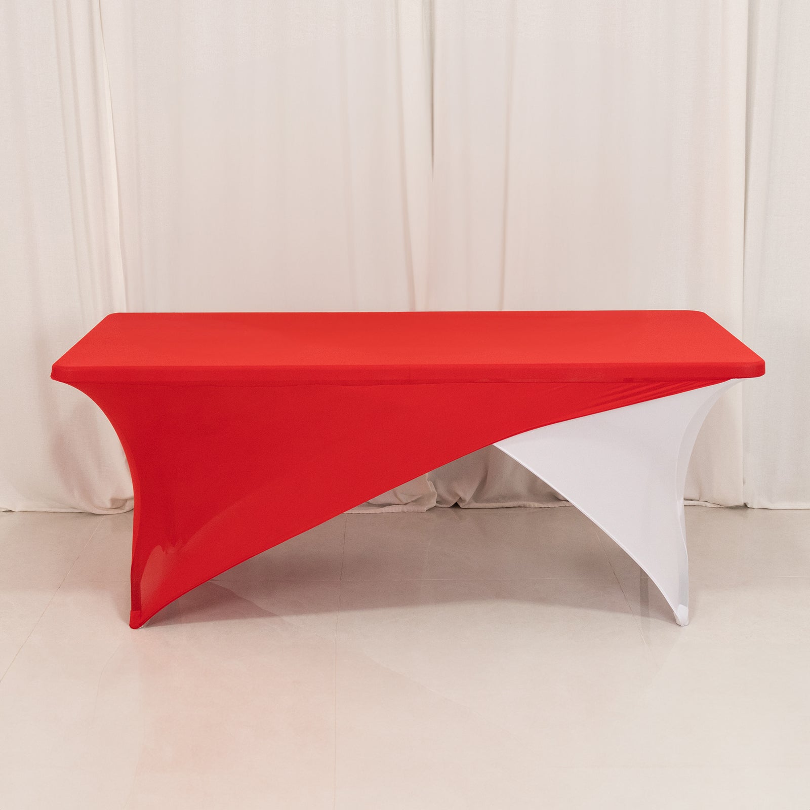 Stretch Spandex 72"x30" Rectangle Table Cover Red/White Cross Over Design - Versatile & Sleek Two - Piece Fitted Tablecloth with Elastic Foot Pockets - Bell Racket Store