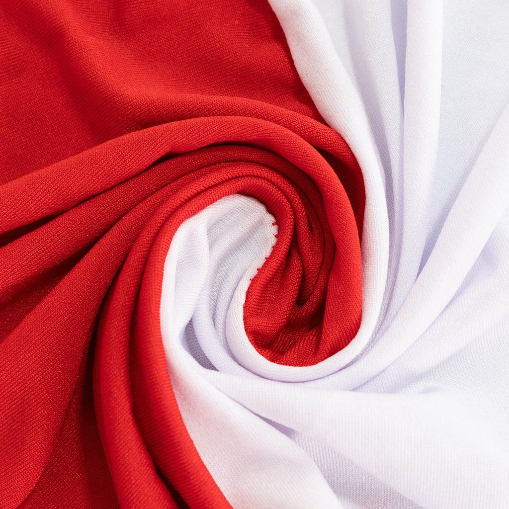 Stretch Spandex 72"x30" Rectangle Table Cover Red/White Cross Over Design - Versatile & Sleek Two - Piece Fitted Tablecloth with Elastic Foot Pockets - Bell Racket Store