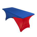 Stretch Spandex 72"x30" Rectangle Table Cover Royal Blue/Red Cross Over Design - Two - Piece Fitted Tablecloth with Elastic Foot Pockets - Bell Racket Store