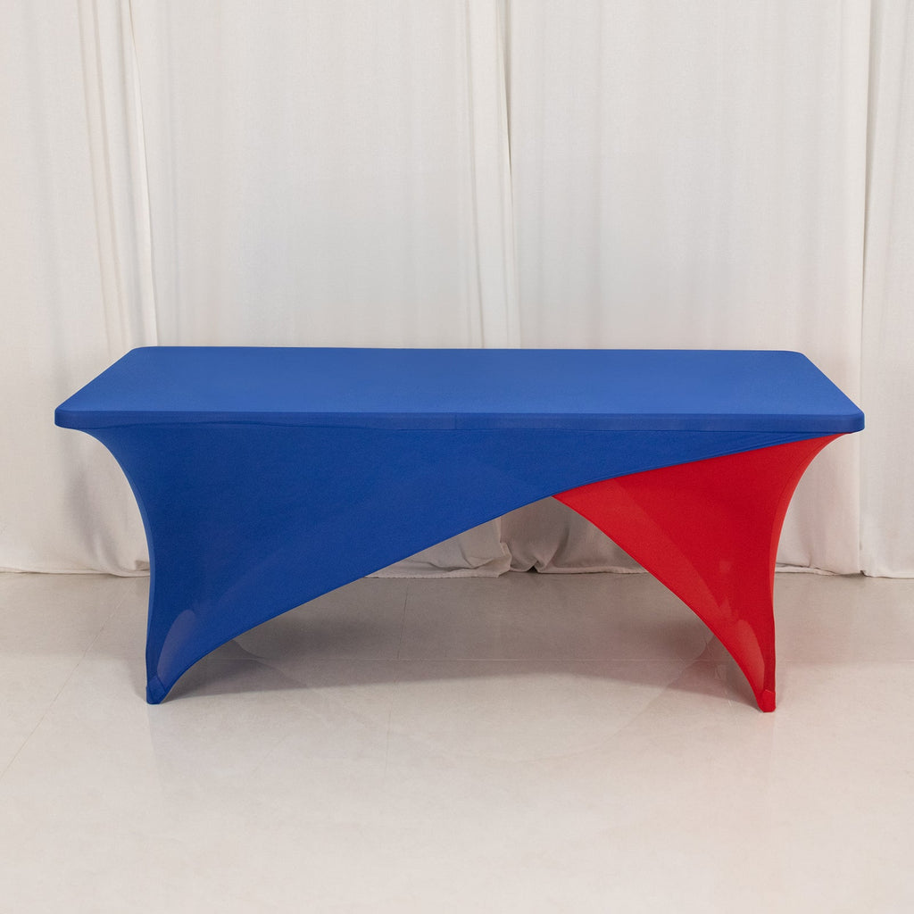 Stretch Spandex 72"x30" Rectangle Table Cover Royal Blue/Red Cross Over Design - Two - Piece Fitted Tablecloth with Elastic Foot Pockets - Bell Racket Store