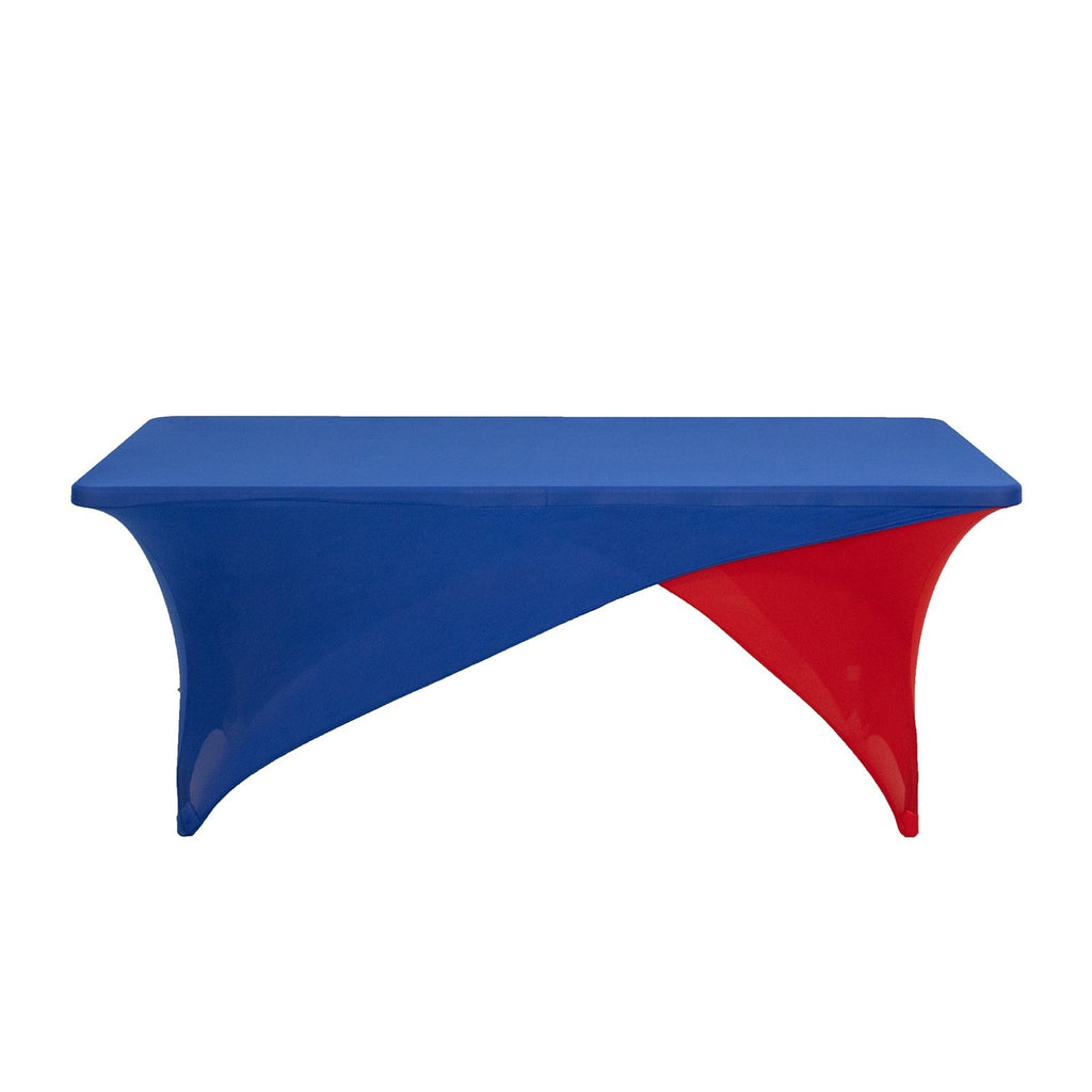 Stretch Spandex 72"x30" Rectangle Table Cover Royal Blue/Red Cross Over Design - Two - Piece Fitted Tablecloth with Elastic Foot Pockets - Bell Racket Store