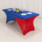Stretch Spandex 72"x30" Rectangle Table Cover Royal Blue/Red Cross Over Design - Two - Piece Fitted Tablecloth with Elastic Foot Pockets - Bell Racket Store