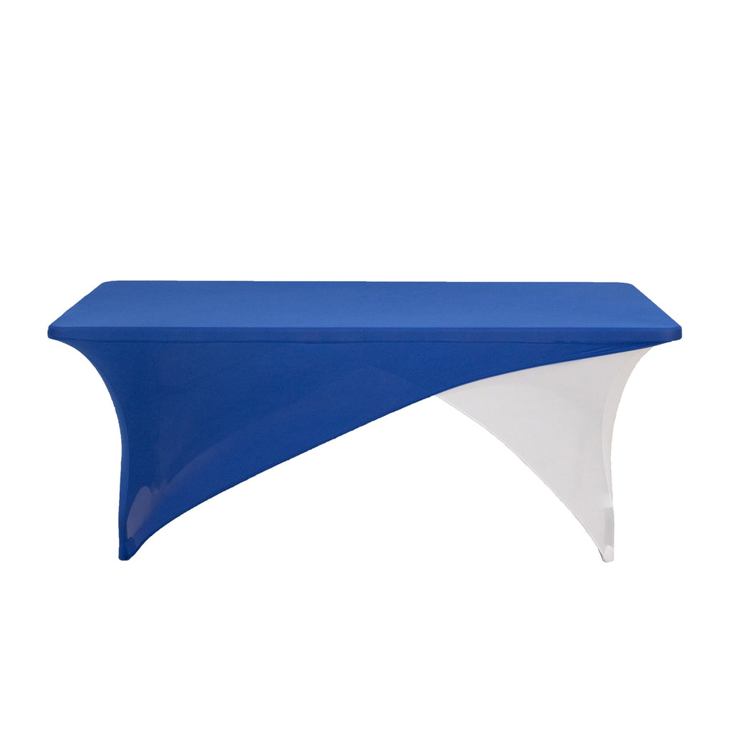 Stretch Spandex 72"x30" Rectangle Table Cover Royal Blue/White Cross Over Design - Two - Piece Fitted Tablecloth with Elastic Foot Pockets - Bell Racket Store