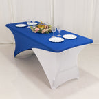 Stretch Spandex 72"x30" Rectangle Table Cover Royal Blue/White Cross Over Design - Two - Piece Fitted Tablecloth with Elastic Foot Pockets - Bell Racket Store