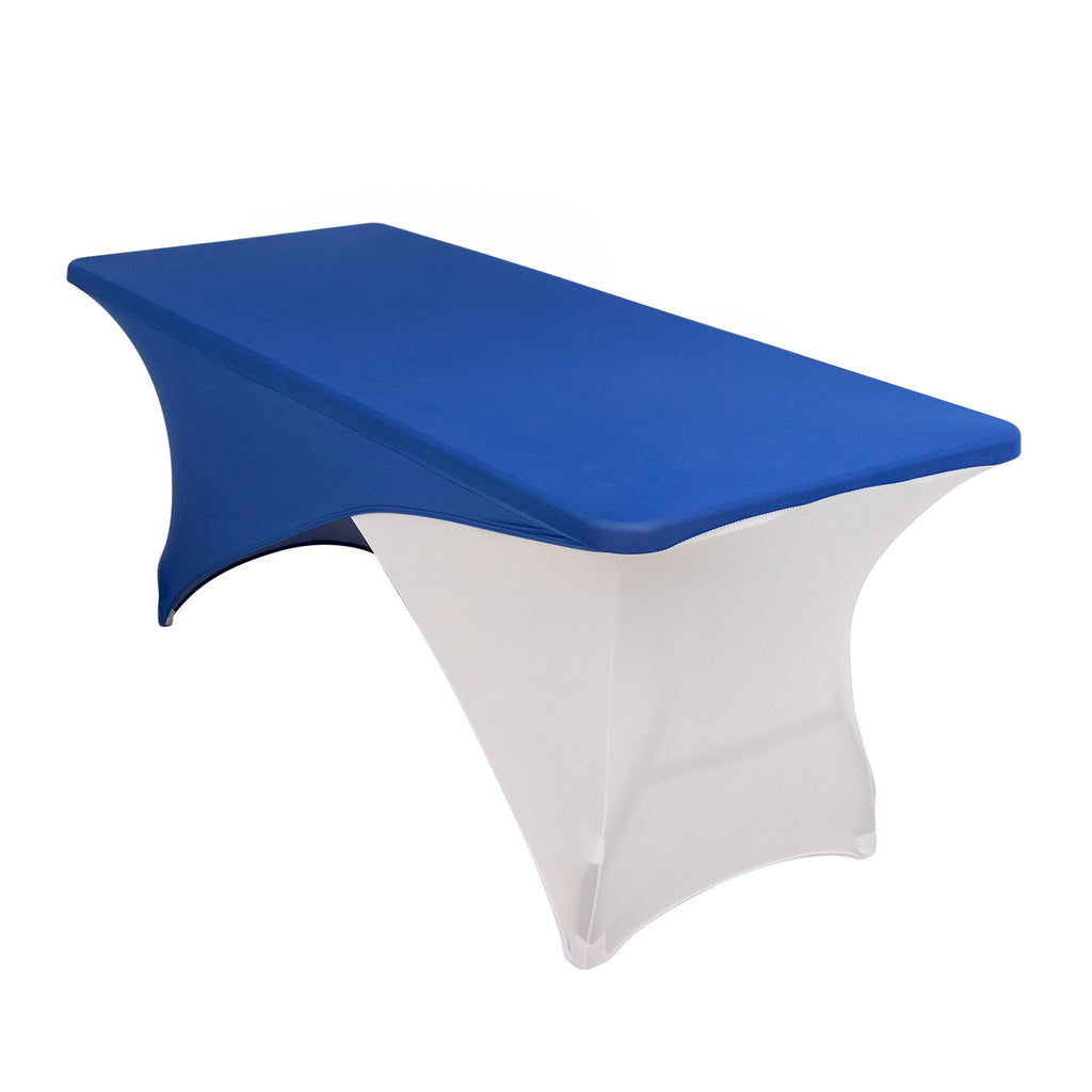 Stretch Spandex 72"x30" Rectangle Table Cover Royal Blue/White Cross Over Design - Two - Piece Fitted Tablecloth with Elastic Foot Pockets - Bell Racket Store