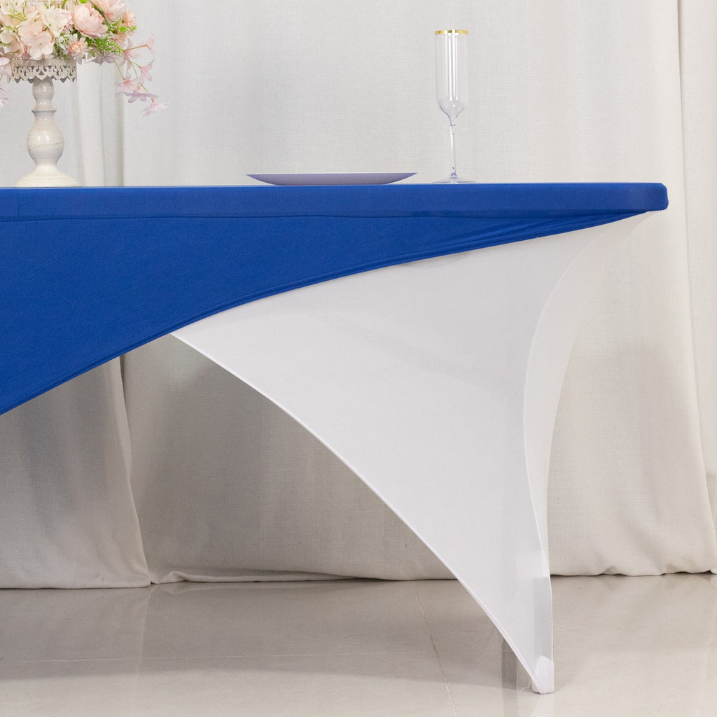 Stretch Spandex 72"x30" Rectangle Table Cover Royal Blue/White Cross Over Design - Two - Piece Fitted Tablecloth with Elastic Foot Pockets - Bell Racket Store