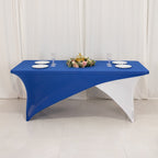 Stretch Spandex 72"x30" Rectangle Table Cover Royal Blue/White Cross Over Design - Two - Piece Fitted Tablecloth with Elastic Foot Pockets - Bell Racket Store