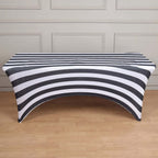 Stretch Spandex 72"x30" Rectangle Tablecloth Black/White Vertical Stripes - Durable Form - Fitting Table Cover for Events & Presentations - Bell Racket Store