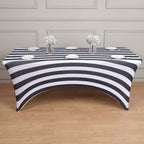 Stretch Spandex 72"x30" Rectangle Tablecloth Black/White Vertical Stripes - Durable Form - Fitting Table Cover for Events & Presentations - Bell Racket Store