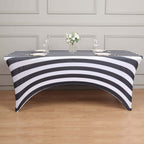 Stretch Spandex 72"x30" Rectangle Tablecloth Black/White Vertical Stripes - Durable Form - Fitting Table Cover for Events & Presentations - Bell Racket Store