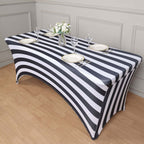 Stretch Spandex 72"x30" Rectangle Tablecloth Black/White Vertical Stripes - Durable Form - Fitting Table Cover for Events & Presentations - Bell Racket Store