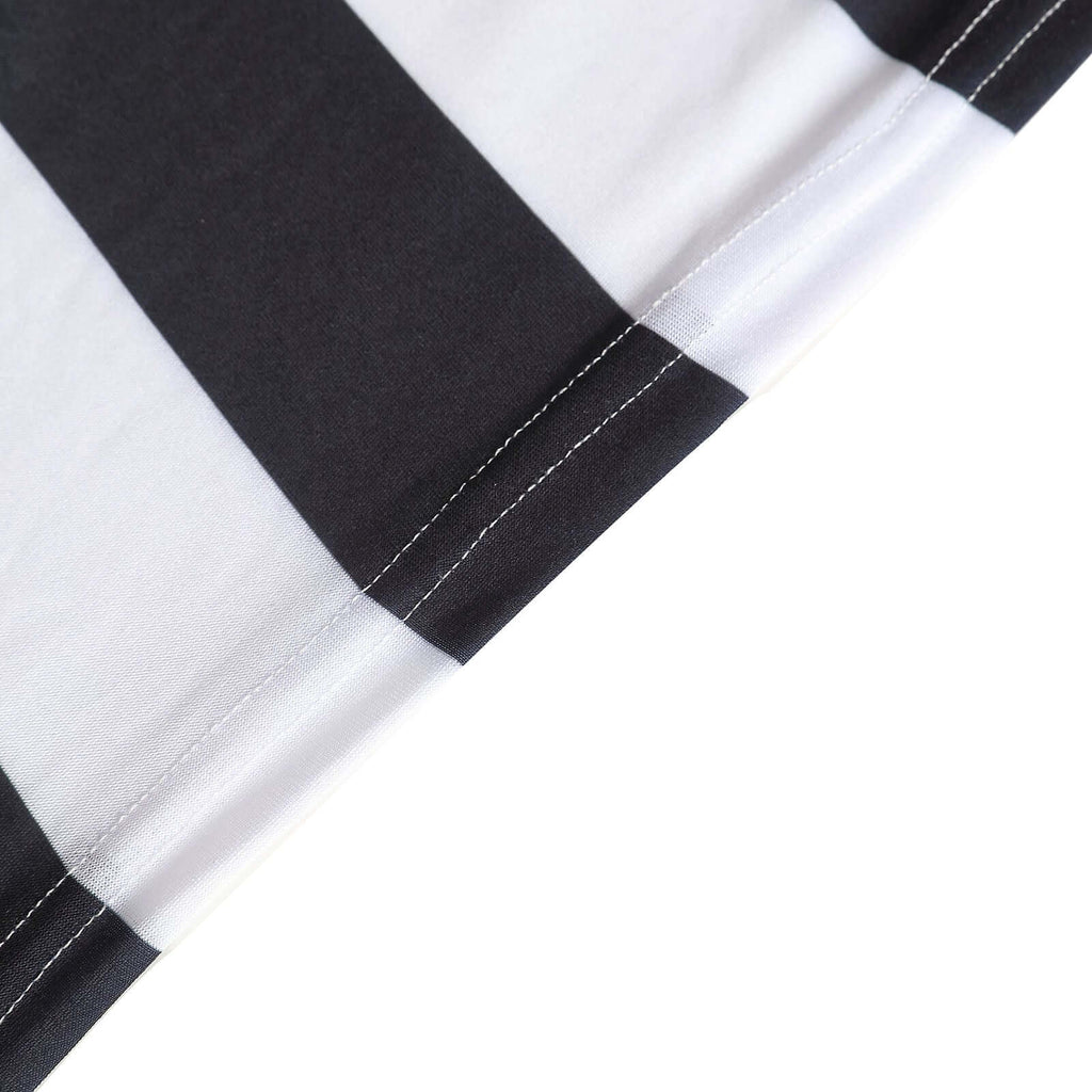Stretch Spandex 72"x30" Rectangle Tablecloth Black/White Vertical Stripes - Durable Form - Fitting Table Cover for Events & Presentations - Bell Racket Store